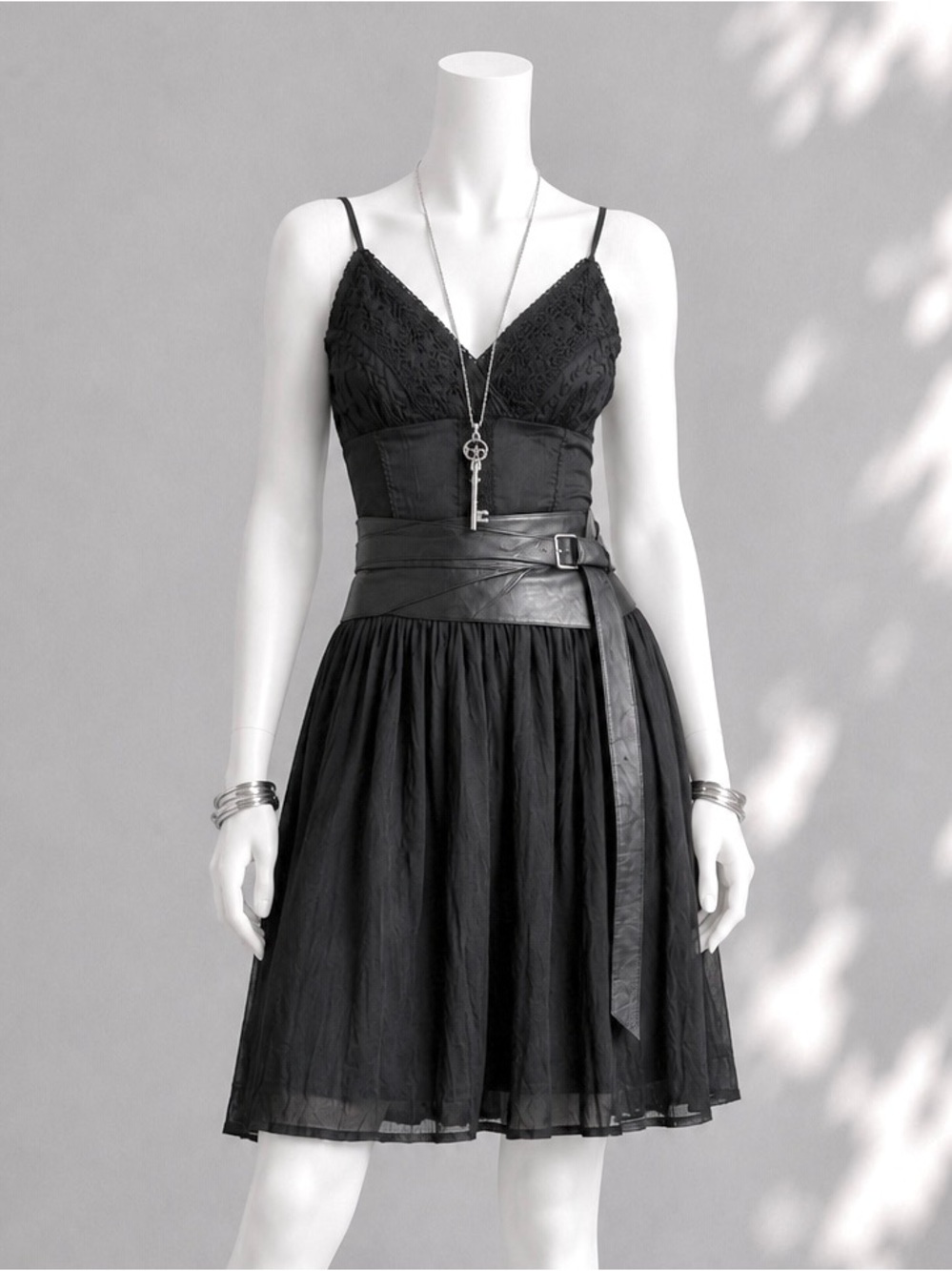 Vintage 90s Y2K Black Mini Dress L Lace Empire Waist Whimsigoth Grunge